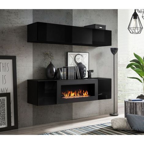 Ensemble mural - FLY N - 1 rangement mural - 1 meuble TV - Noir - Livraison gratuite