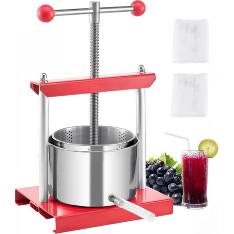 Presse à fruits de 3 L (0,8 gal), 2 fûts en acier inoxydable, presse à jus manuelle, presse pour cidre, pommes, raisins, teinture, miel, huile d'olive avec poignée en T pour cuisine extérieure et mais (1/5)