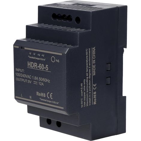 Transformateur d'alimentation Rail Din Alimentation modulaire montable automatisation industrielle Boîtes de distribution Instrumentation Transformateurs (5V 12A HDR-60-5) (1/5)