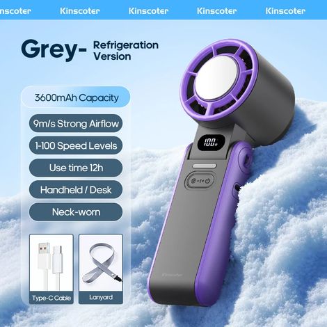 (Gris) Ventilateur portatif haute vitesse, batterie rechargeable 3600 mAh, mini et pliable. (1/5)
