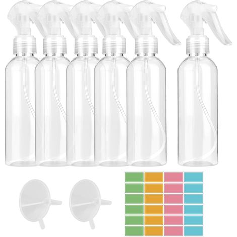 6 piezas 200 ml Spray Vide, Niebla Fina Vaporisateur Vide con 24 Etiquetas y 2 Embudos, PET Flacon Spray Vide, Bouteille Spray Vide para Limpieza Del Hogar, Jardín, Peluquería, Plantas, Flores (1/5)
