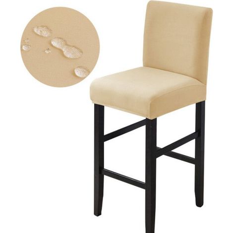Housse De Tabouret De Bar - Imperméable - Extensible - Pour Dossier Court - Amovible - Beige - 1 Pièce