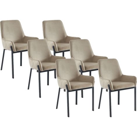 Lot de 6 chaises avec accoudoirs en velours et métal - Beige - CAROLONA de Pascal MORABITO (1/5)