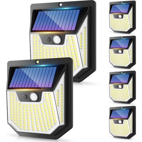 Lámpara solar exterior con sensor de movimiento - Lámpara solar exterior de 159 LED, IP65, resistente al agua, inalámbrica, de seguridad, para jardín (paquete de 6) [Clase energética E] (1/5)