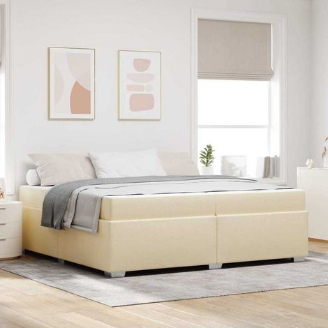vidaXL Cadre de lit avec matelas Crème 200 x 200 cm tissu (1/5)