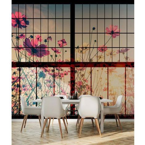 Papier peint panoramique original motif floral Tapisserie panoramique nature trompe l’oeil Papier peint panoramique idéal pour chambre (1/3)