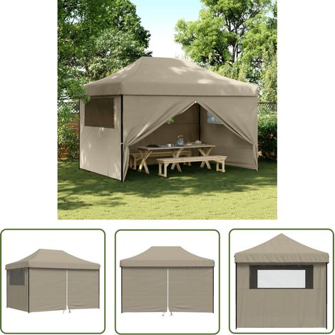 The Living Store Partyzelt Faltbar Pop-Up mit 4 Seitenteilen Taupe - Outdoor-Pavillon - Partyzelt - Sonnensegel - Gartenfestzelt - Markise (1/5)