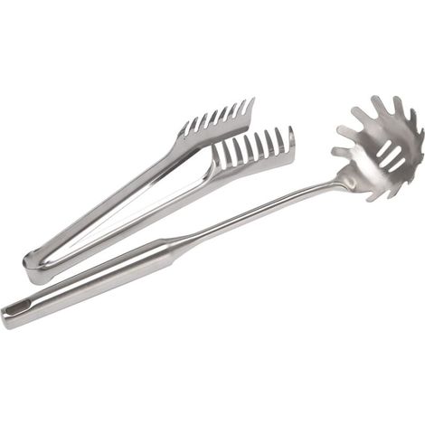 Juego de 2 piezas para servir espaguetis de acero inoxidable, pinzas para pasta de acero inoxidable, tenedor y cuchara.