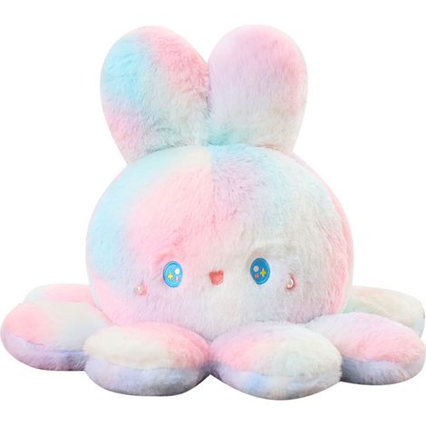 Peluche pieuvre réversible oreilles de lapin dégradé rose violet, jouet en peluche double face 20cm (1/5)