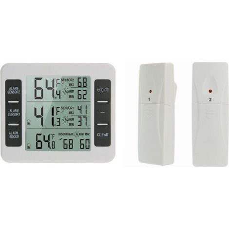 Pack of 1 Wireless Fridge/Freezer Thermometer with 2 Sensors, Audible Alarm, Min/Max, Indoor/Outdoor Thermometer for Home, Kitchen, Restaurant, Bar, Cafe (1/5)