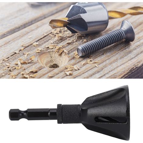 Outil de chanfreinage à trois cannelures en carbure de tungstène de 5 à 25 mm, grattoir d'ébavurage pour vis et boulons, outil de chanfreinage à manche hexagonal avec trou de guidage des copeaux (1/5)