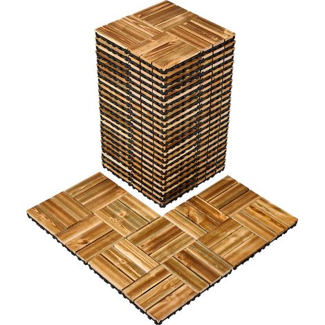 VEVOR Interlocking Deck Tiles Solid Wood, 27 Pack,12"x12" Waterproof Camphor Pine Wood Flooring All Weather Use, Patio Floor Decking Covering Tiles for Porch Poolside Balcony Backyard, (Wooden) (1/5)