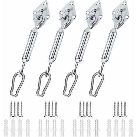 Kit de Fixation Voile d'ombrage, Kit de Fixation pour Voile de Jardin pour Voile D'ombrage en Acier Inoxydable 304 pour Triangle Carré Rectangle et Triangulaires (44 pièces) (1/5)