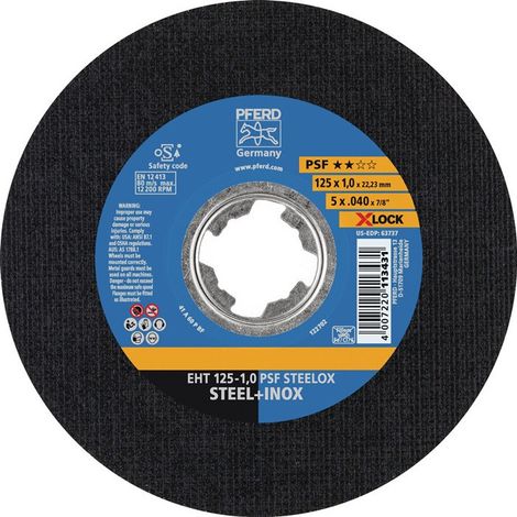 Disque à tronçonner X-LOCK PSF STEELOX D125x1 mm droit INOX perçage 22.23 mm PFE (Par 25)
