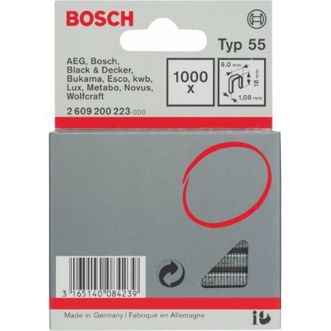 Bosch Professional 2 609 200 - 223 punto metallico de tipo dorso stretto 55-6 x 1,08 18 mm (confezione 1000)