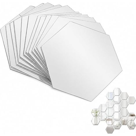 Autocollant Mural Miroir Hexagonal Acrylique Lot de 12 Pièces 8.00 X 8.00 X 0.12 cm Décoration Murale DIY pour Salon Chambre Cuisine Salle De Bain Argent (1/5)