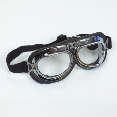 Fliegerbrille verchromt und schwarz Retro-Vintage-Look für Helm