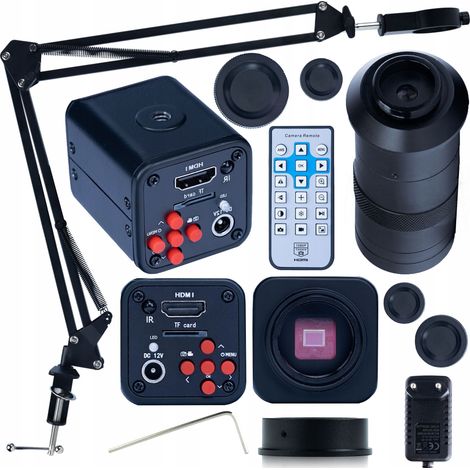 Microscopio digital Norma Black PRO con c谩mara, brazo ajustable y lente ODM-100X.