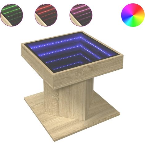 Mesa de centro de salón de diseño moderno con LED 50 x 50 x 45 cm madera de ingeniería color roble y cristal DEC037414