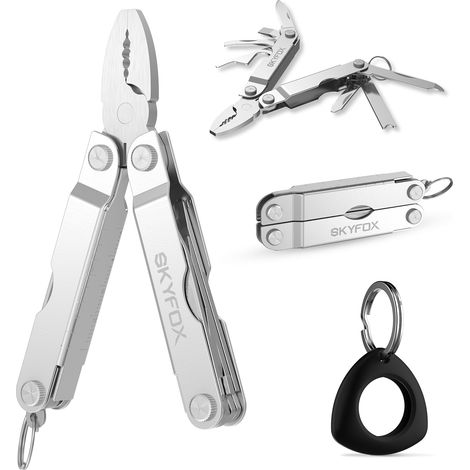 Mini-EDC-Multitool-Zange, Premium-Multitool-Zange, kleines handgefertigtes Schlüsselanhänger-Multitool, tragbares Multitool, mit Skygox Silikon-AirTag-Hülle