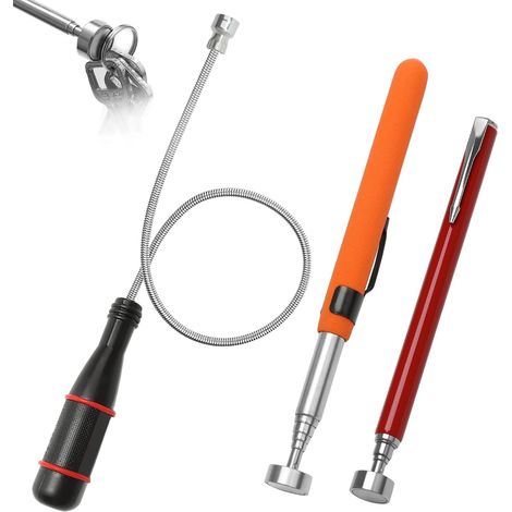 3 Pièces Aimant Telescopique, Tige Aimantée, Aimant Mecanique Auto Flexible pour Ramasser de Petites Pièces,Objets Métalliques (1/5)