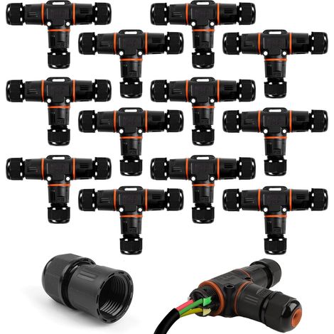 12 Pièces Boîte de Jonction IP68 Connecteur Étanche Forme de T Connecteur Électrique Étanches Boîte de Dérivation Extérieur Connecteurs Câbles 3 Voies Ø 3-12 mm (1/5)