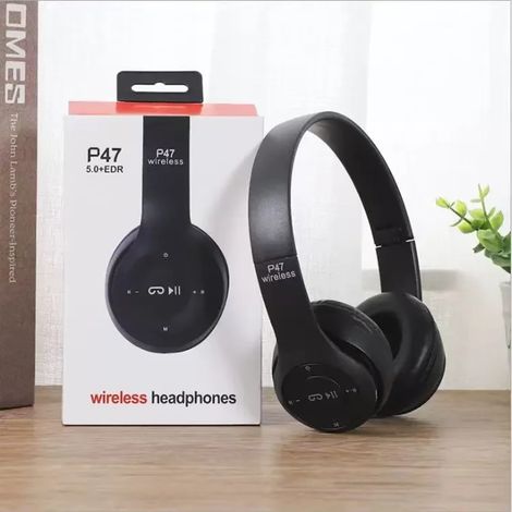 Écouteurs Bluetooth sans fil (noirs) avec microphone HD, pliables, stéréo, adaptés au sport et aux jeux vidéo. (1/5)
