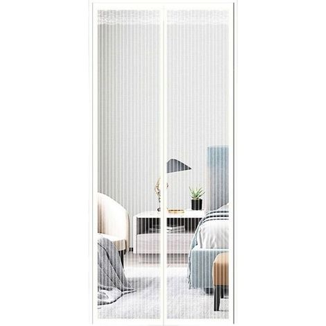 Mosquitera magnética para puertas, varios tamaños, 120 x 220 cm, cortina magnética ideal para puertas de balcón, puertas de salón y puertas francesas, no requiere taladrar, rayas blancas - Crezuo (1/4)