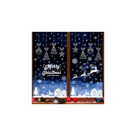 Ortviai – 9 Bögen Weihnachts-Fensterbilder, 195 Stück – Rentiere, Schneeflocken, Häuser und Glocken, wiederverwendbar – kompatibel mit Fenstern, Spiegeln und Fliesen (1/5)