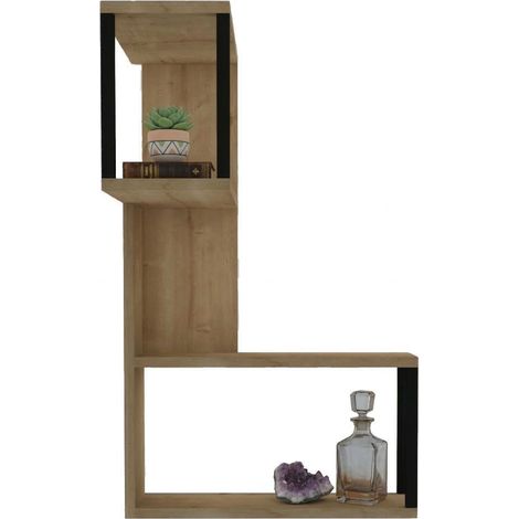 Mensola Ovada, 4 Ripiani, Colore Struttura Nero, Sfumatura Colore Struttura Rovere, 84x20x52h cm Marrone Rovere