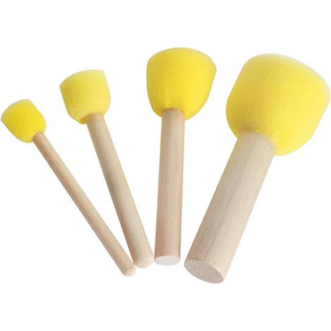 Tampon Ponceau Rond - Manche Bois - Éponge Mousse - Pour Artisanat Peinture Décoration - 4 Pièces - Diamètres 15 mm 20 mm 30 mm 40 mm (1/5)