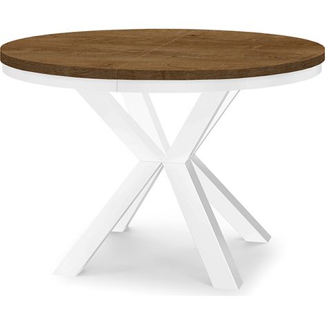 Table à manger ronde extensible RAL avec cerclage métallique, style loft, industriel, diamètre : 100 / 200 cm, couleur :Lefkas / blanc (1/4)