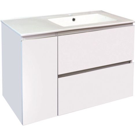 ONDEE ZEN - Meuble salle de bain suspendu TRENDY - 2 Tiroirs 1 Porte - 90cm - finition blanc mat - vasque (1/4)