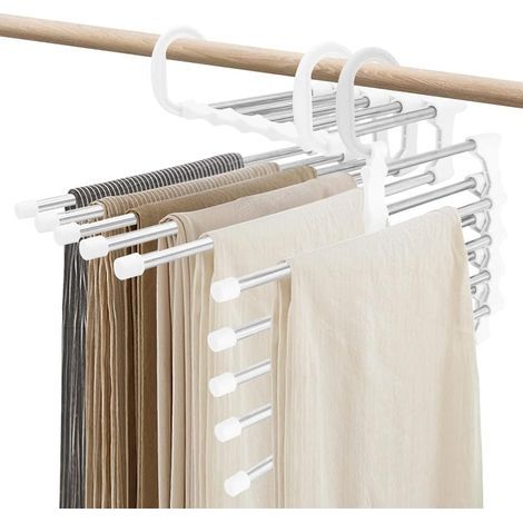 Cintres à pantalons, cintres antidérapants en acier inoxydable pour économiser de l'espace pour organisateur de pantalons de placard de chambre à coucher (blanc, 2) (1/5)