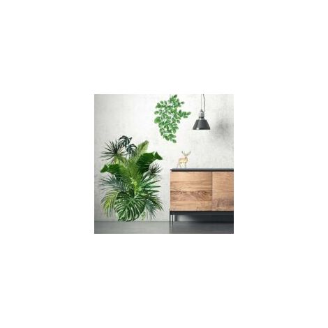 – Sticker mural tropical en PVC auto-adhésif – Amovible et imperméable – Décoration intérieure pour murs, portes et fenêtres – Vert-Crezuo