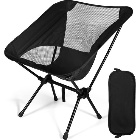 Klappbarer Campingstuhl – 1 Stück – Stahl und 600D-Gewebe – Belastbarkeit: 110 kg – Ultraleicht – Ideal zum Wandern, Picknicken und für den Strand – Schwarz (1/5)