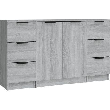 Buffet bahut commode armoire meuble de rangement organisateur cuisine salle de séjour salons 3 pcs sonoma bois d'ingénierie gris (1/5)