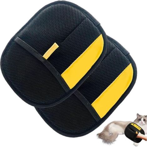 Lot de deux gants de toilettage double face pour animaux de compagnie, avec une surface en maille douce pour une épilation efficace, un ajustement confortable et un contrôle précis. (1/4)