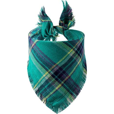 Bandana Chien - Coton Doux Respirant - Motif Tartan Classique - Bordure à Pompons - Pour Chiens de Taille Moyenne à Grande - 1 Pièce (1/3)