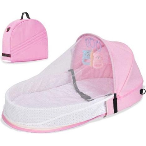 Berceaux pour bébé, lit bionique, moustiquaire, berceau pliable, tour de lit, nid de voyage extérieur, panier de couchage - Rose (1/5)