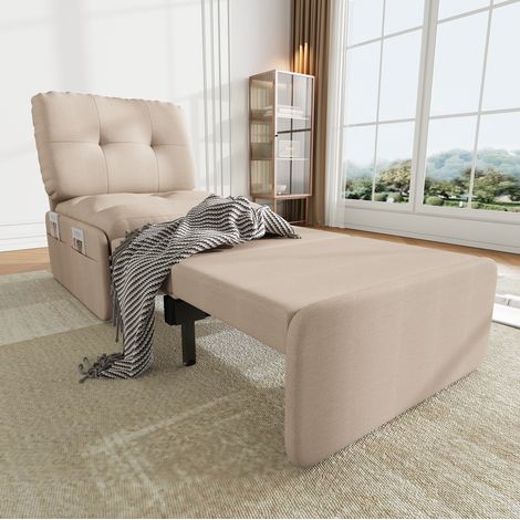 Sillón sofá cama auxiliar extraíble beige compacto OKMYHOME (1/5)