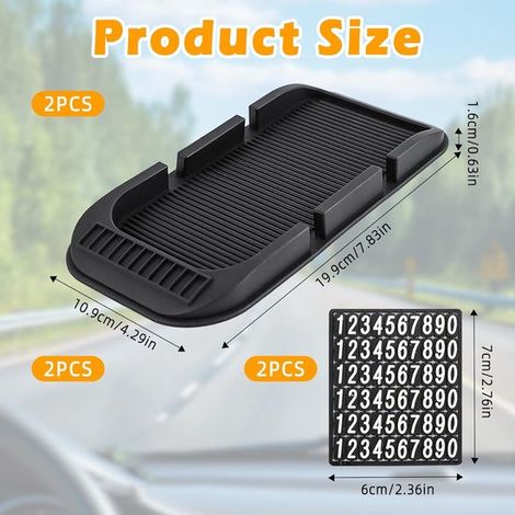 2 teiliges Set rutschfester Automatten, runde Antirutschpads, Silikon Handyhalterung für das Armaturenbrett mit Feld für Parkplatznummern, Platz (1/5)