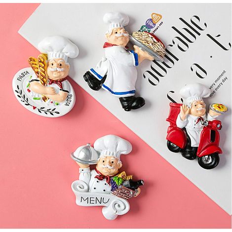 Aimant de réfrigérateur en résine 3D style euro-américain représentant un chef cuisinier et du pain. Accessoire de décoration pour la cuisine. Souvenir de voyage. (1/5)