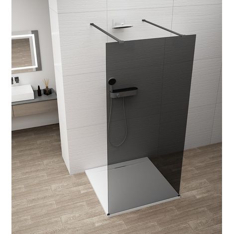 ESCA BLACK MATT Panneau de verre de douche monobloc, autoportant, verre fumé, 1200 mm (1/3)