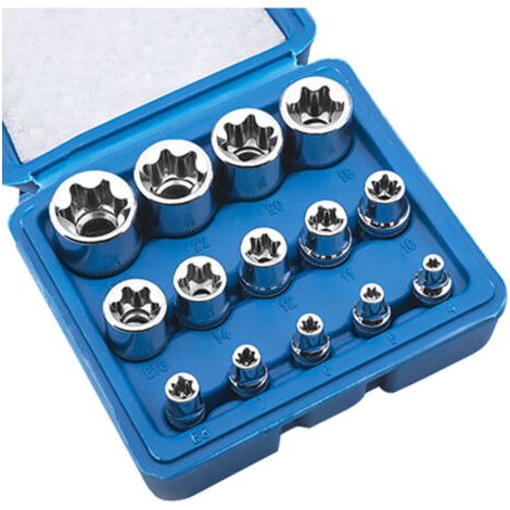 BUNTHAUS 14-teiliges Innensechskant-Torx-Steckschlüssel-Set, E-Stern E4-E24, E-Torx, Außensechskant-Stecknuss (1/5)