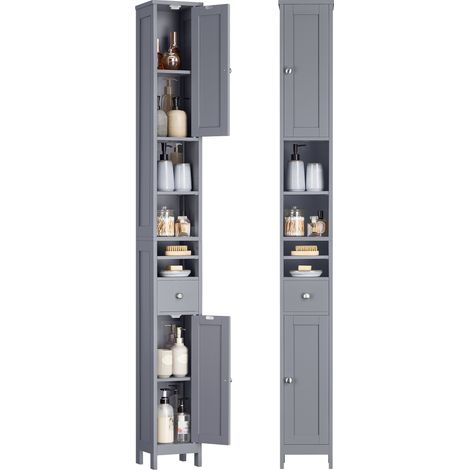 Vasagle – Armoire de salle de bain haute – Meuble de rangement mince avec étagères réglables – Dispositif anti-basculement – Dimensions 19,5 x 21,4 x 180 cm (1/5)