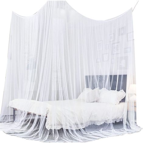1 Rideau de lit à baldaquin, 4 ouvertures, filet moustiquaire, 190x210x240 cm, chambre adulte camping (1/5)