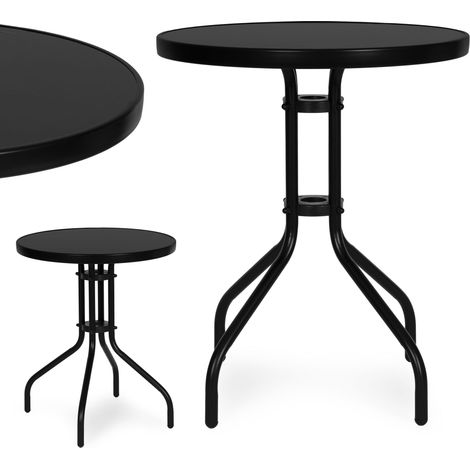 Tavolo da giardino rotondo in vetro temperato, 60 cm, nero