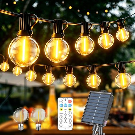 10M LED Guirlande Lumineuse Exterieure Solaire, Guirlande Solaire Remote Guirlande Exterieur Lumineuse Guinguette Exterieur avec Télécommande IP44 Étanche pour Jardin Terrasse Balcon Mariage (1/5)