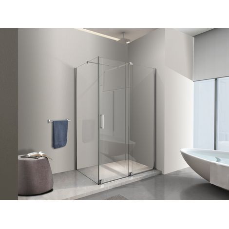 NALA Box Doccia Angolare Con Pannello Fisso Laterale E Porta Frontale Scorrevole Senza Telaio H 200 Cromo Trasparente Cm 70 (68-70) x 160 (156-161)